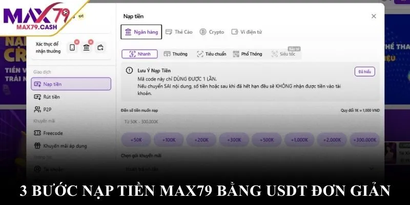 3 bước nạp tiền MAX79 bằng USDT đơn giản